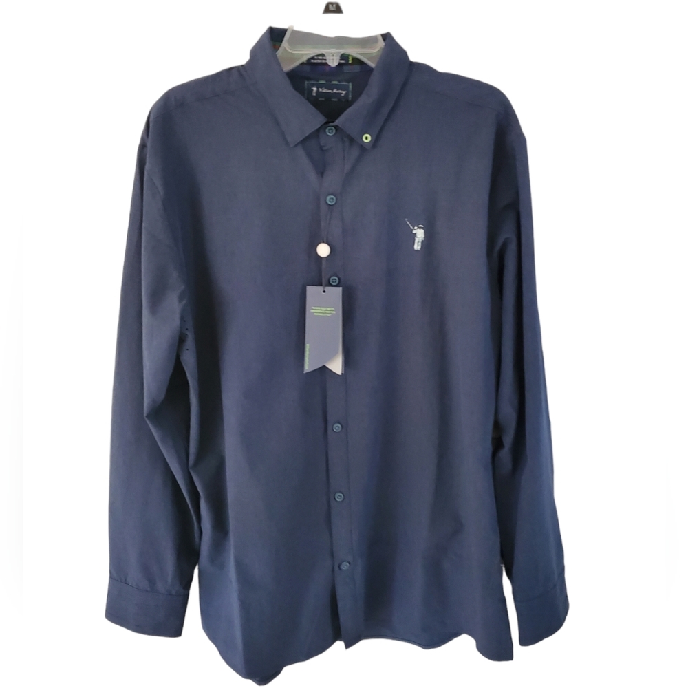 William Murray Mens Large Navy Blue Long Sleeve Golf Shirt button New with tag